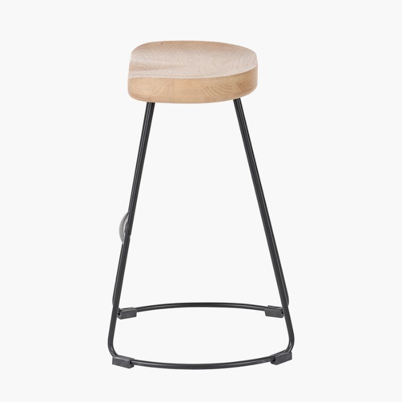 Bar Stools Laselle Ash Wood and Black Metal Bar Stool