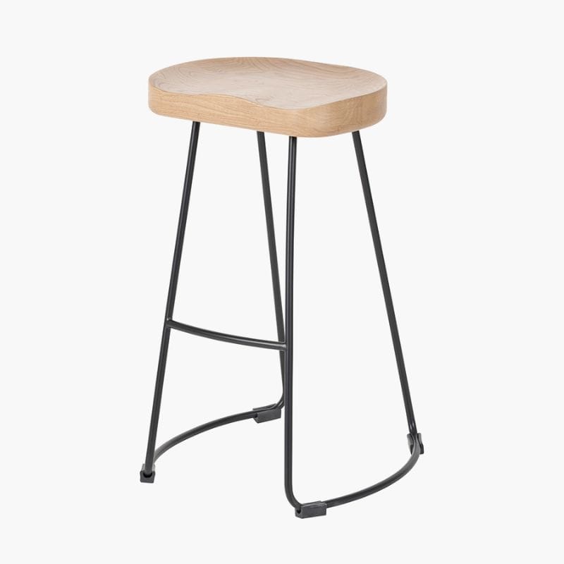Bar Stools Laselle Ash Wood and Black Metal Bar Stool