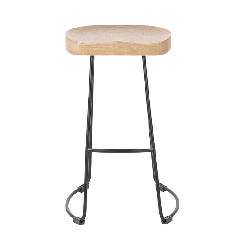 Bar Stools Laselle Ash Wood and Black Metal Bar Stool