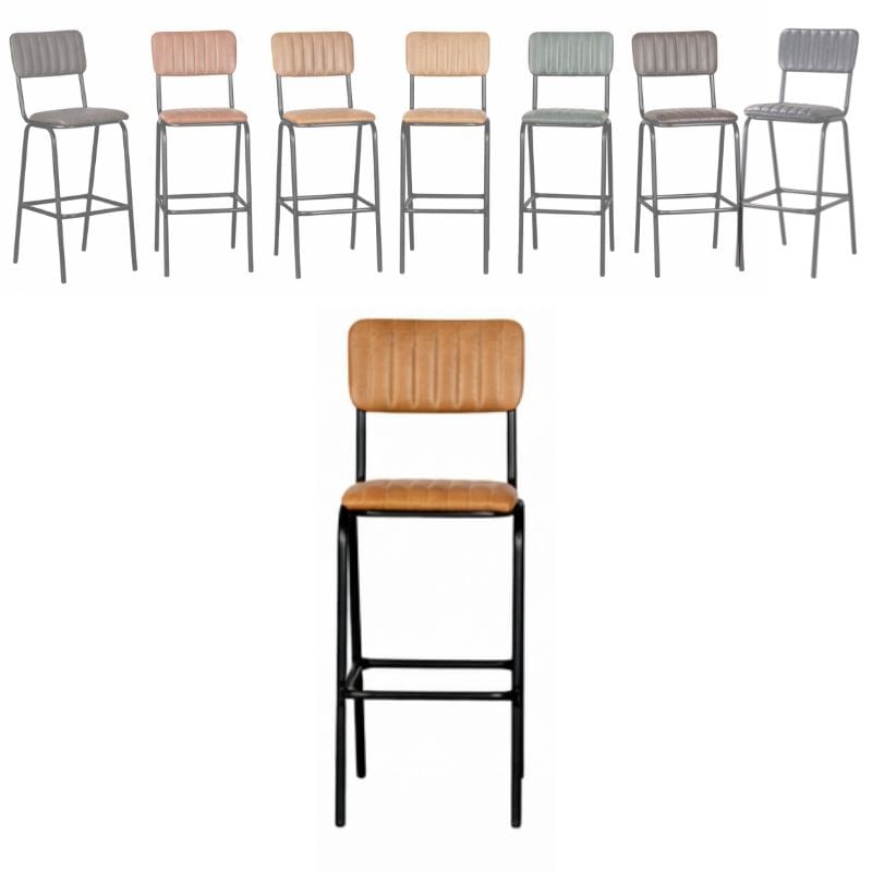Bar Stools Light Tan / Bar / Black Frame Baltimore Leather Bar Stools