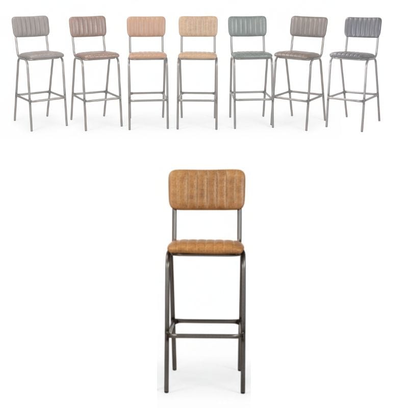 Bar Stools Light Tan / Bar / Gunmetal Frame Baltimore Leather Bar Stools
