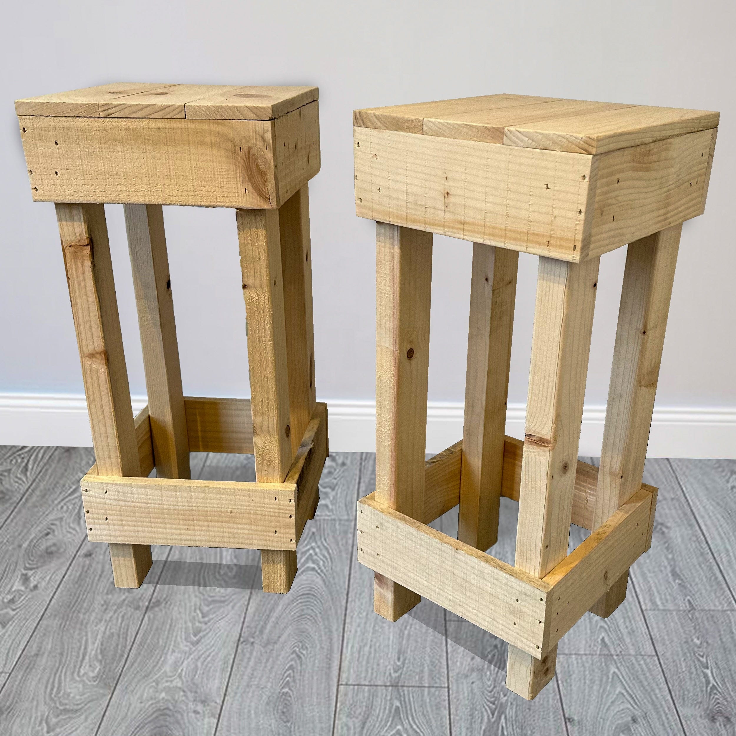 Bar Stools Natural Set of 2 Rustic Wooden Bar Stools