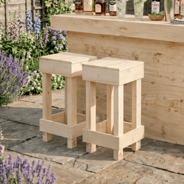 Bar Stools Set of 2 Rustic Wooden Bar Stools