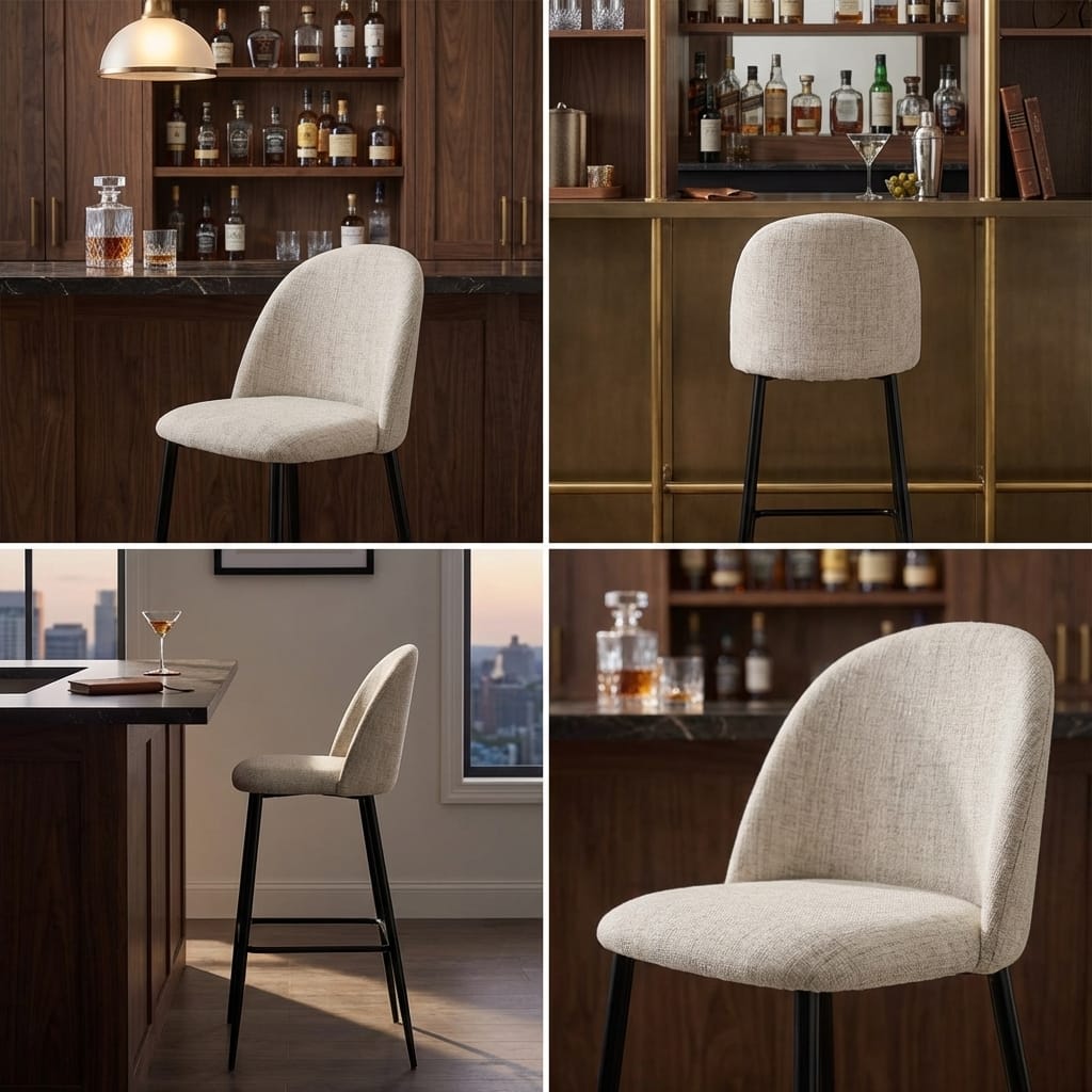 Bar Stools Turi Pebble Linen Mix & Black Metal Bar Stool