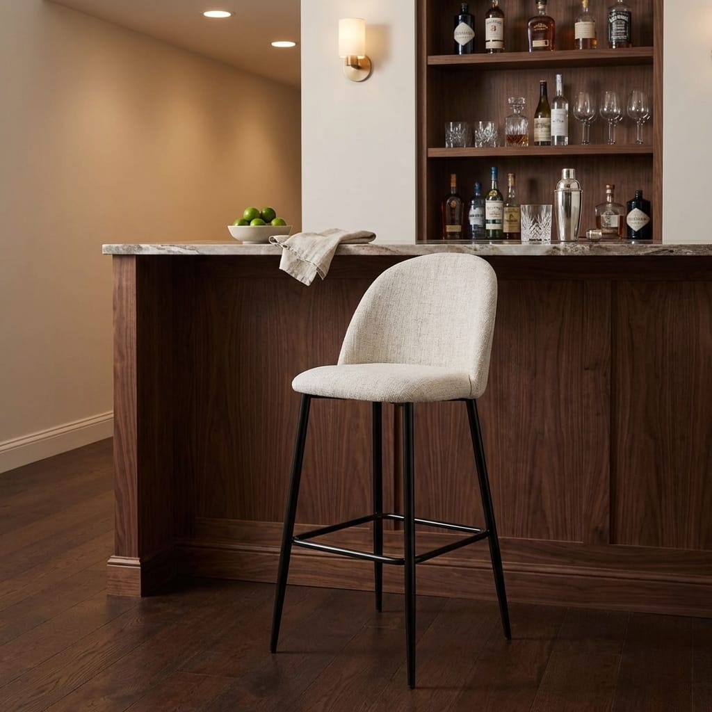 Bar Stools Turi Pebble Linen Mix & Black Metal Bar Stool