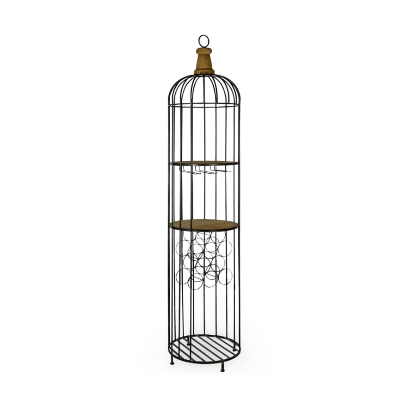 Bar Storage Black Metal and Wood Bar Storage Unit