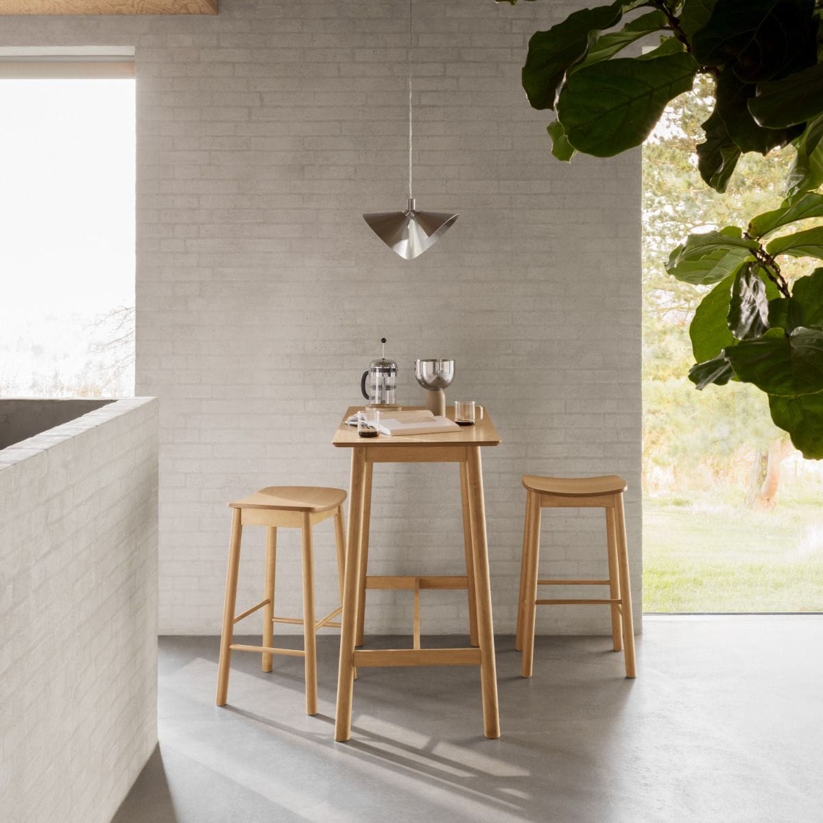Bar Table Barlow Bar Table in Matt Oak Including 2 Barlow Bar Stools Without Back in Matt Oak