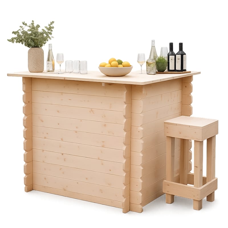 Bar Table Rustic Wooden Interlock Corner Bar - 110cm High