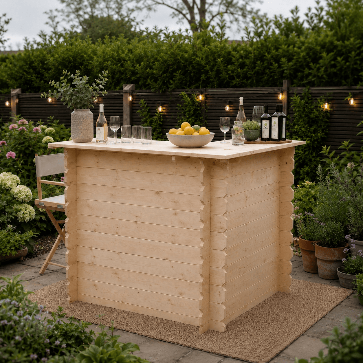 Bar Table Rustic Wooden Interlock Corner Bar - 110cm High