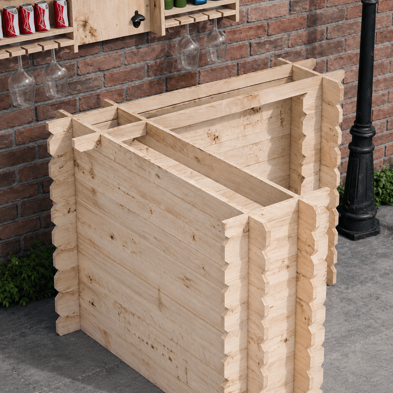 Bar Table Rustic Wooden Interlock Corner Bar - 110cm High