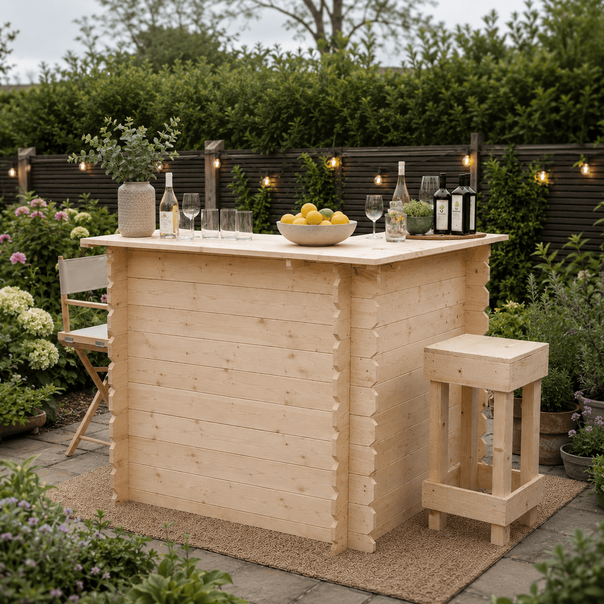 Bar Table Rustic Wooden Interlock Corner Bar - 110cm High
