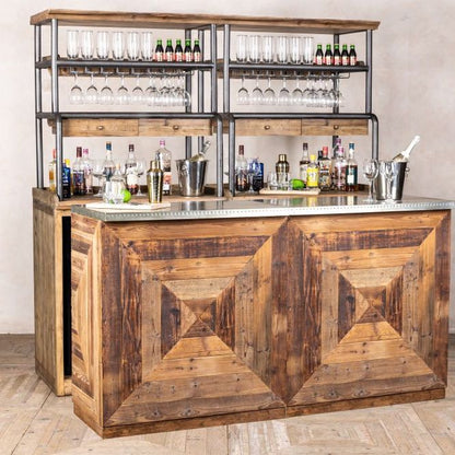 Industrial Loft Home Bar Unit with Glass Rack & Fridge Space