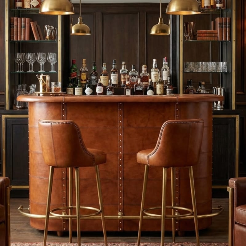 Bars Explorer Curved Leather Bar Counter – Cognac