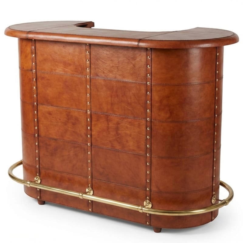Bars Explorer Curved Leather Bar Counter – Cognac