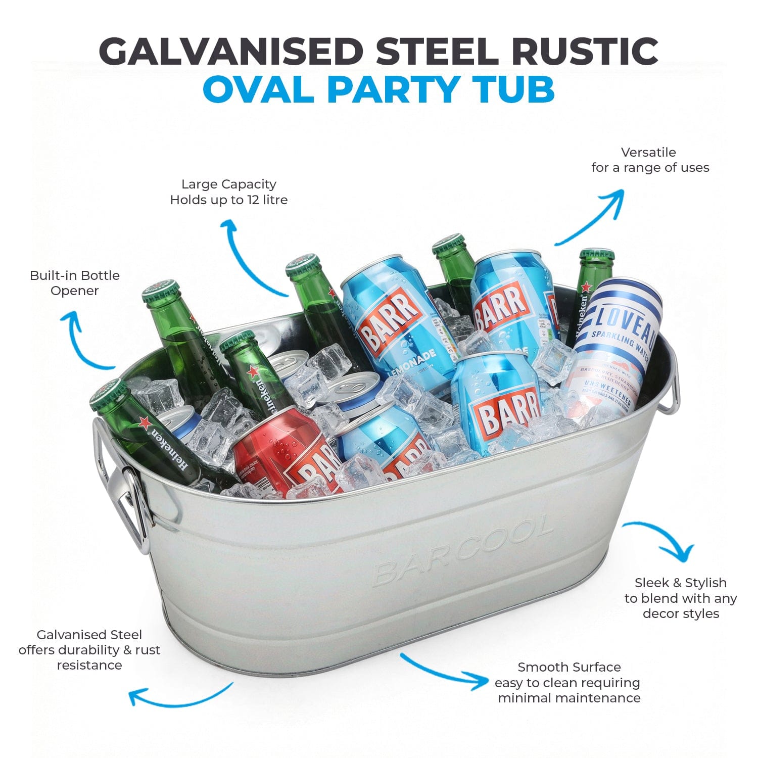 Barware Barcool 12L Galvanised Steel Party Tub
