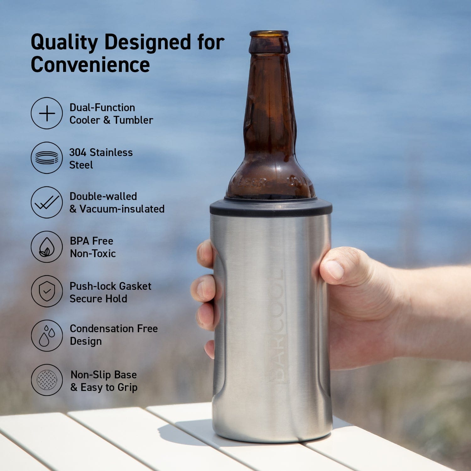 Barware Barcool Insulated Beer Cooler and Tumbler with Opener SS