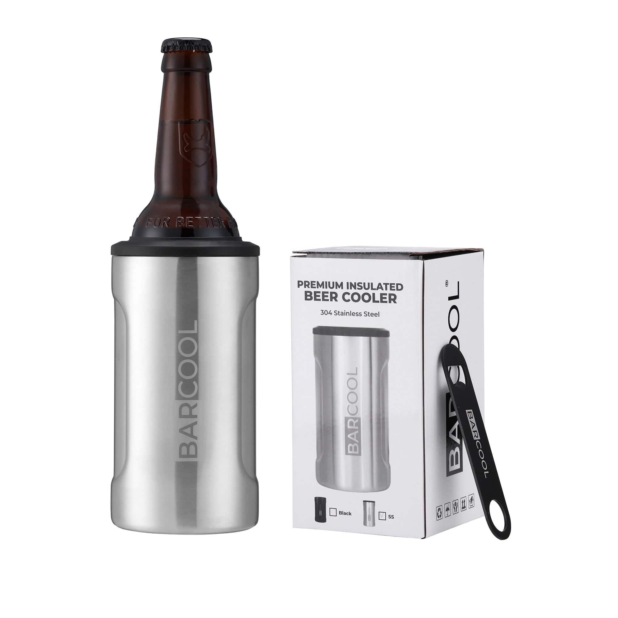 Barware Barcool Insulated Beer Cooler and Tumbler with Opener SS