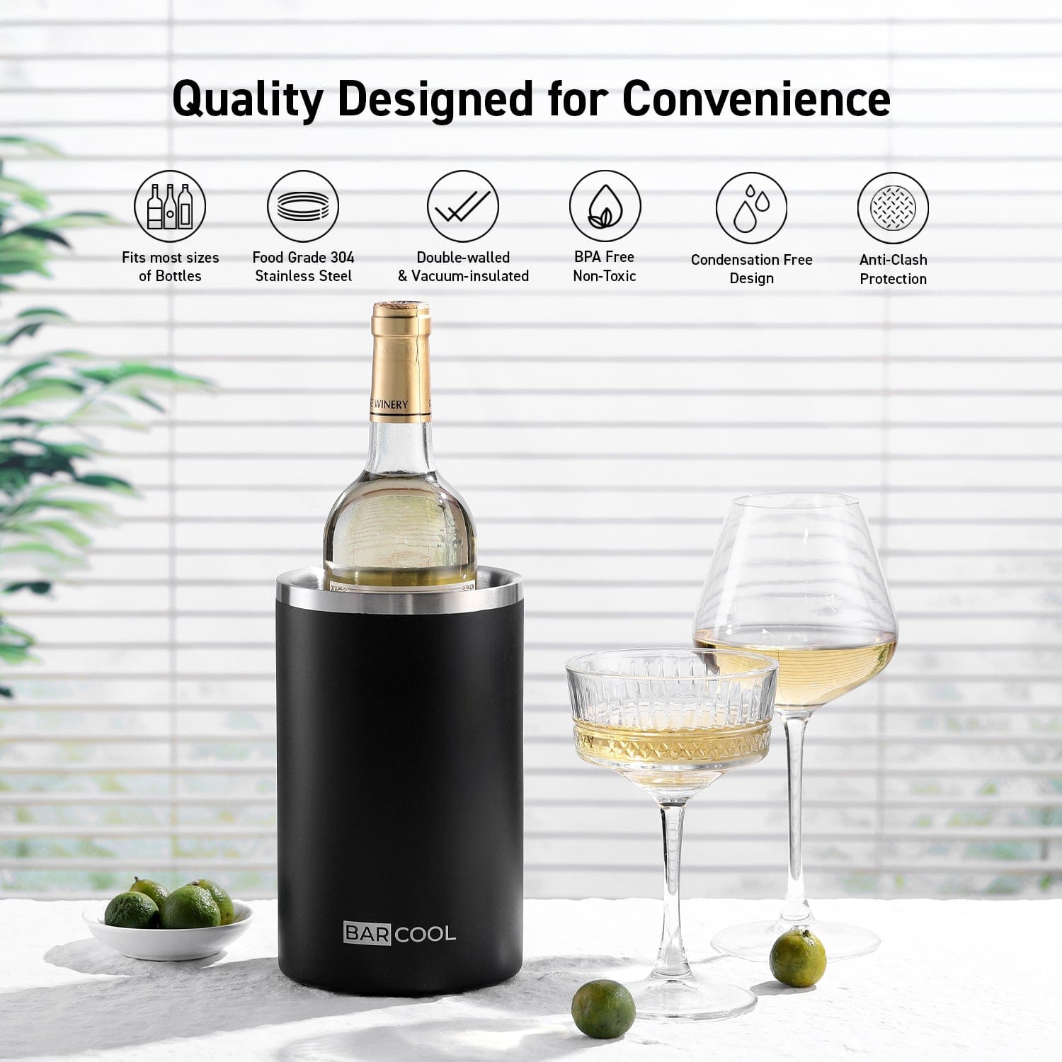 Barware Barcool Wine Cooler Sleeve Black Stainless Steel