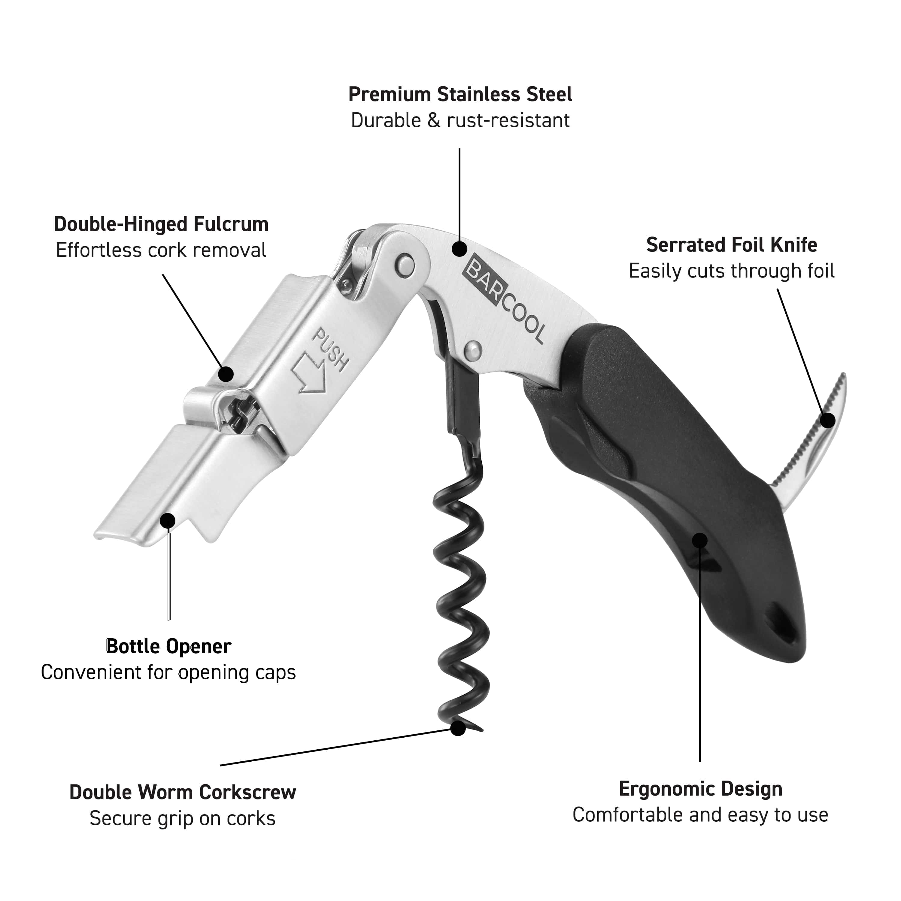 Barware Barcool Wine Opener Stainless Steel - Black
