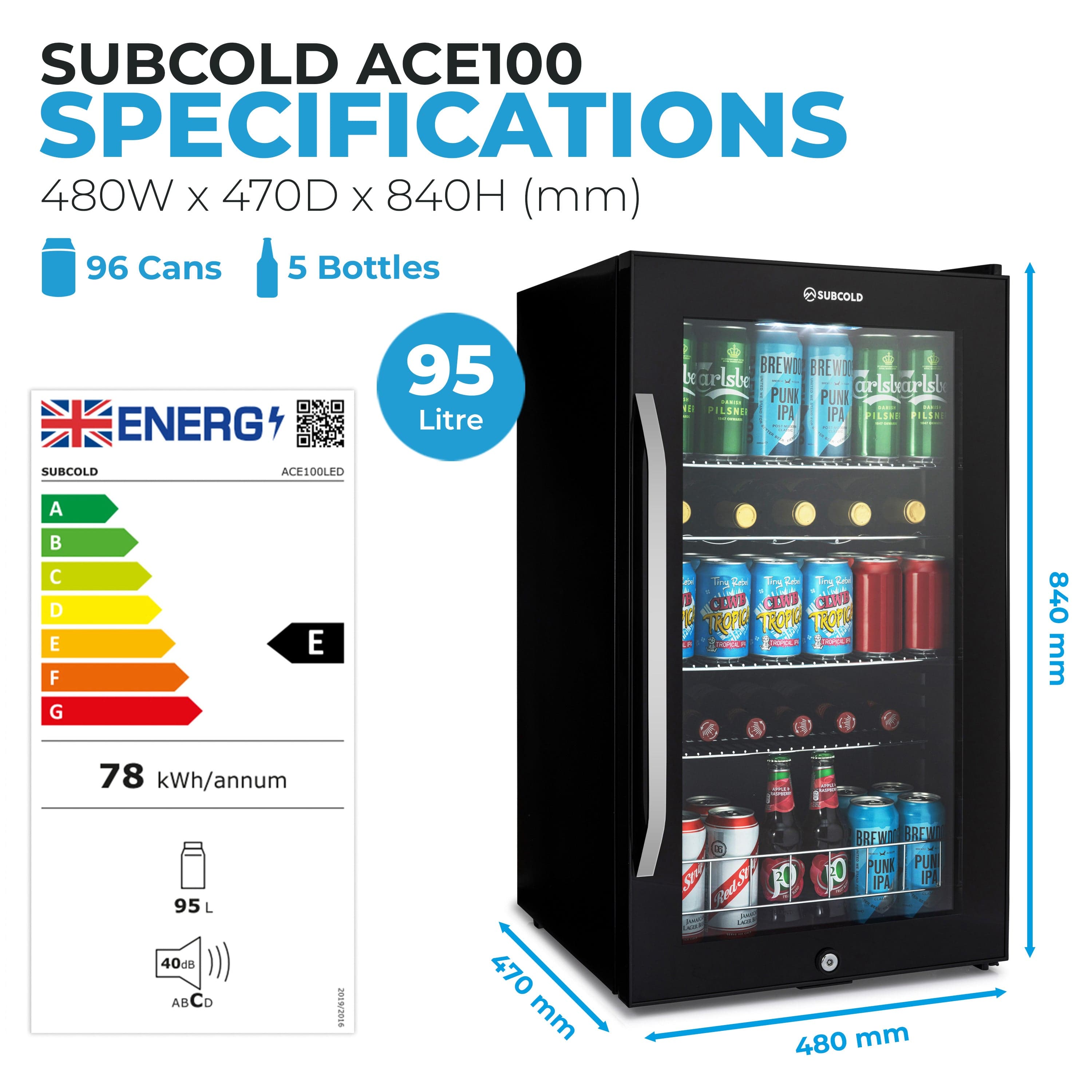 Beer Fridge Subcold Ace100 LED Touch Control Beer Fridge