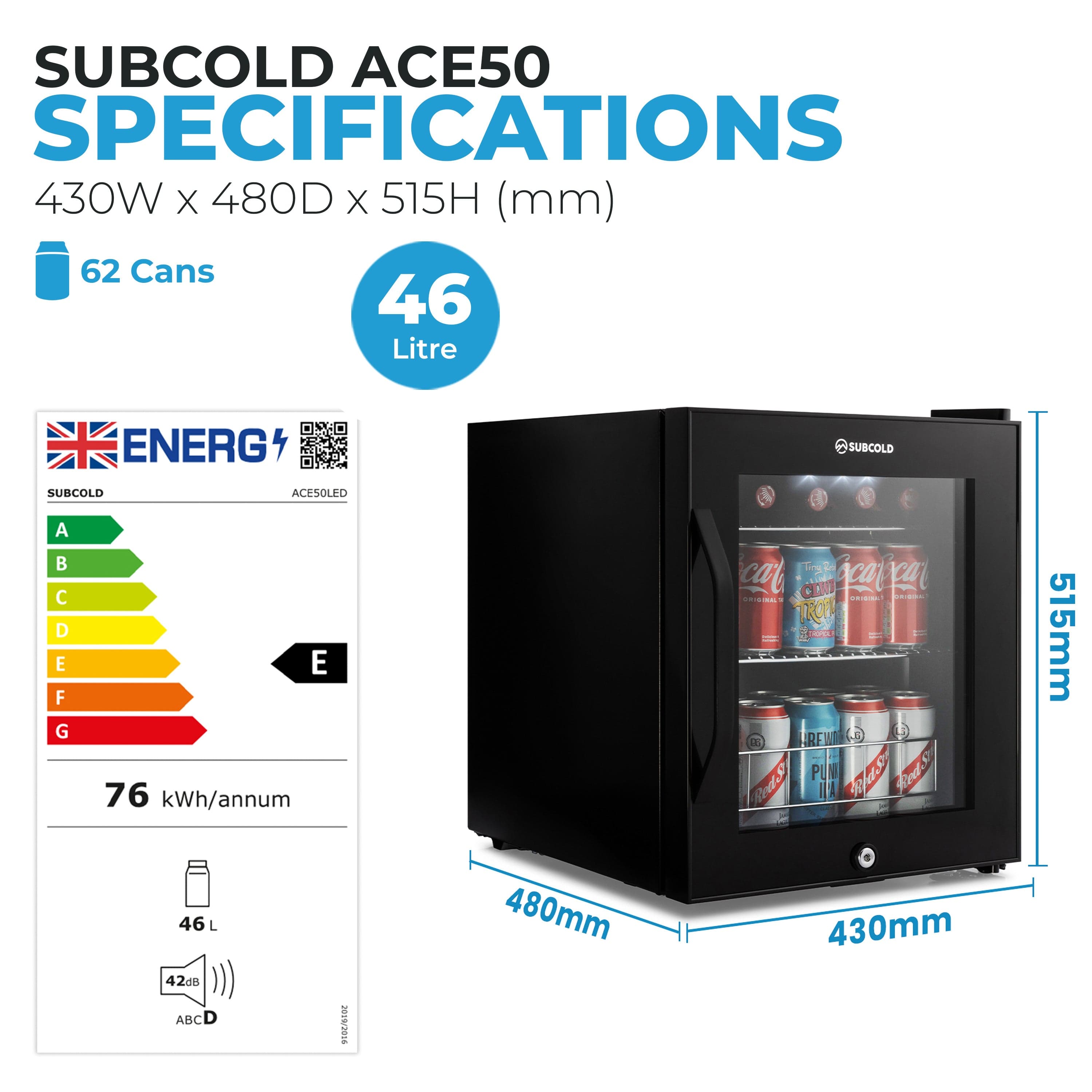 Beer Fridge Subcold Ace50 LED Touch Control Beer Fridge