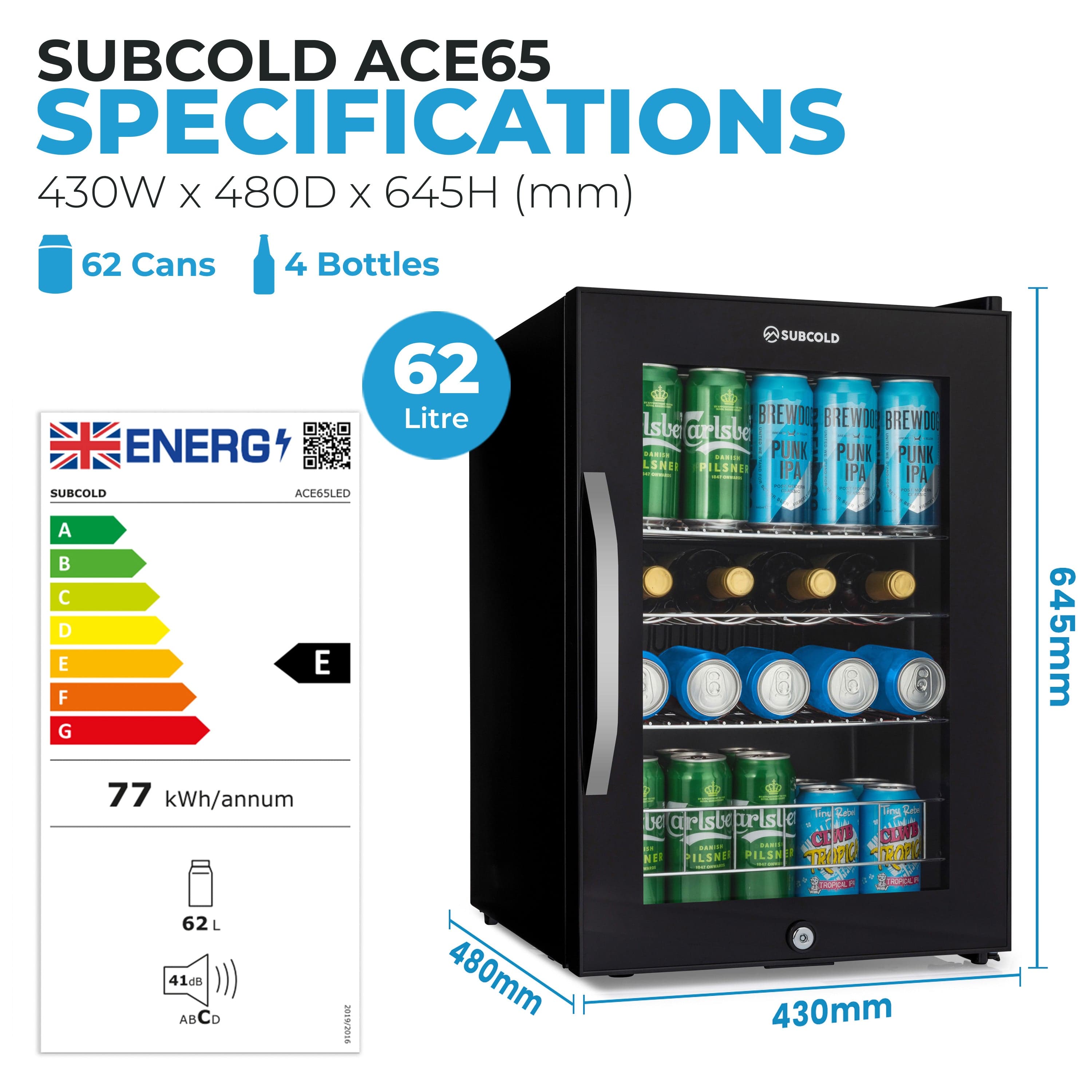 Beer Fridge Subcold Ace65 LED Touch Control Beer Fridge