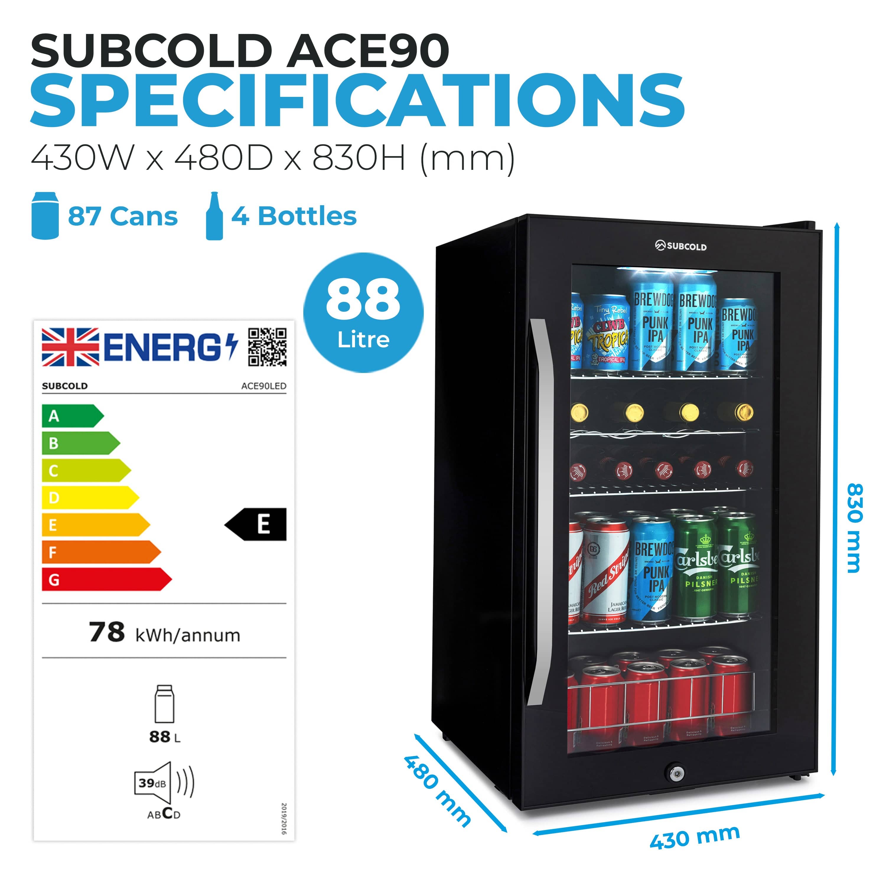 Beer Fridge Subcold Ace90 LED Touch Control Beer Fridge