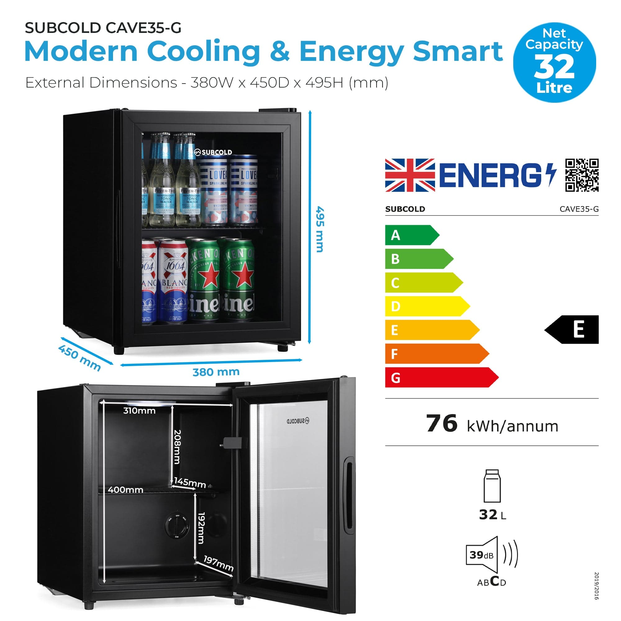 Beer Fridge Subcold Cave35-G Glass Door Beer Fridge