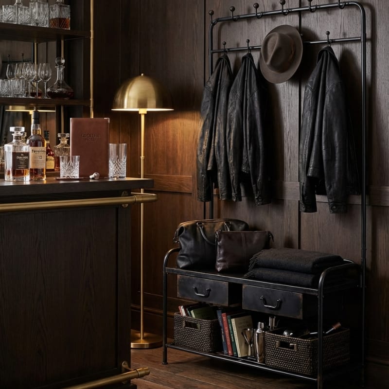 bench Black Metal "Verne" Coat Rack Bench