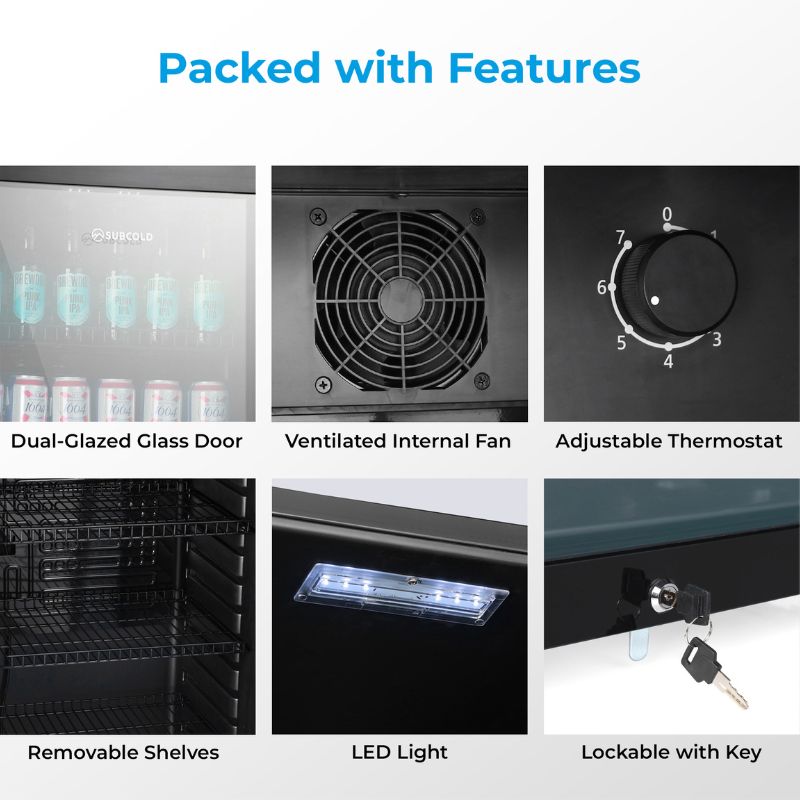 Beverage & Wine Cooler Maxi 250 Tall LED Drinks Fridge - Black