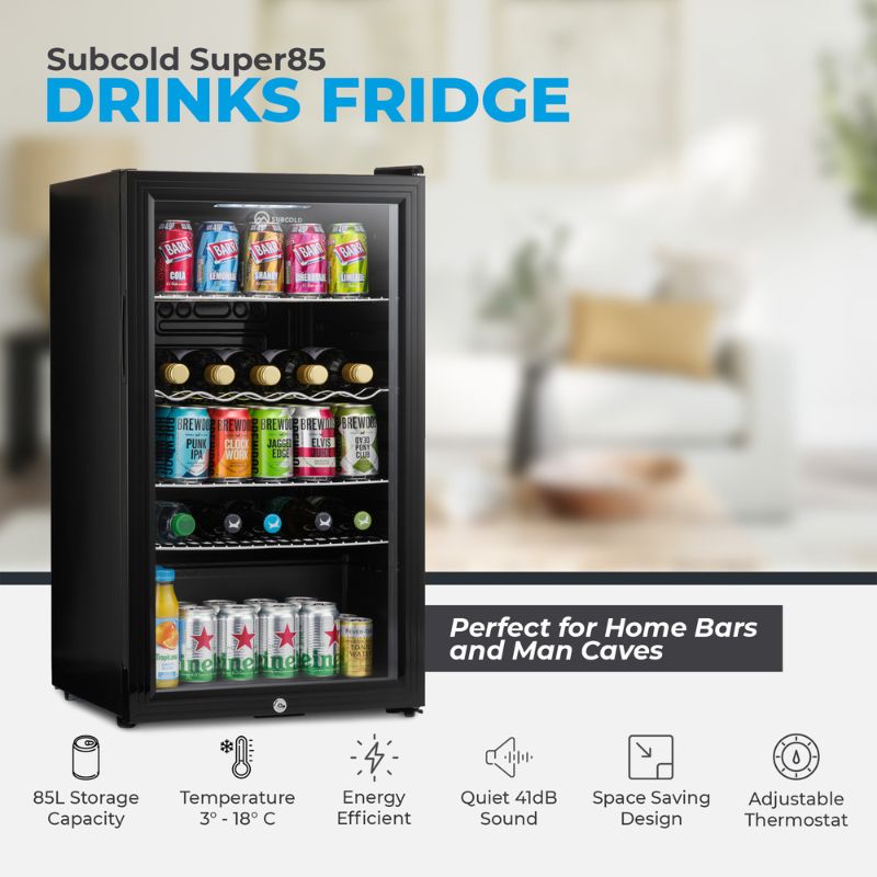 Beverage & Wine Cooler Subcold Super 85 LED Beer Fridge – Black