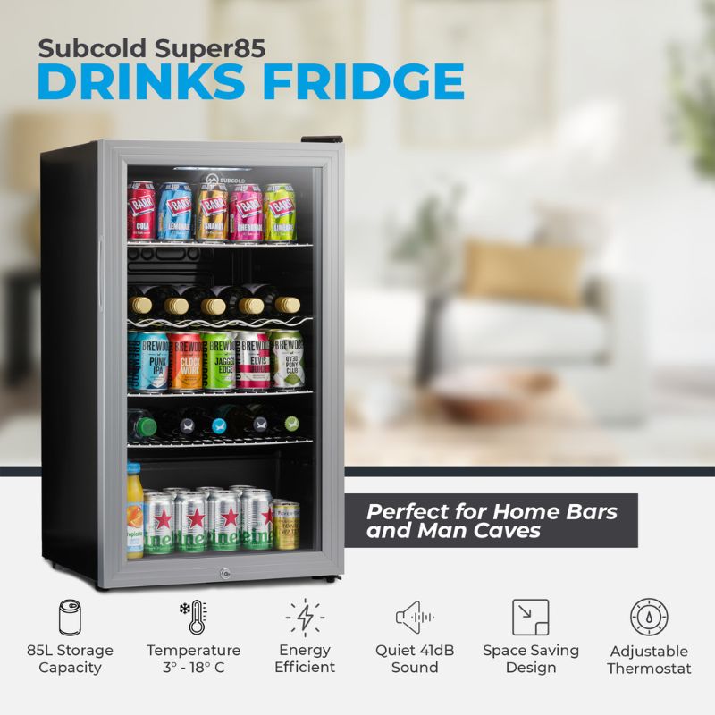 Beverage & Wine Cooler Subcold Super 85 LED Beer Fridge – Silver