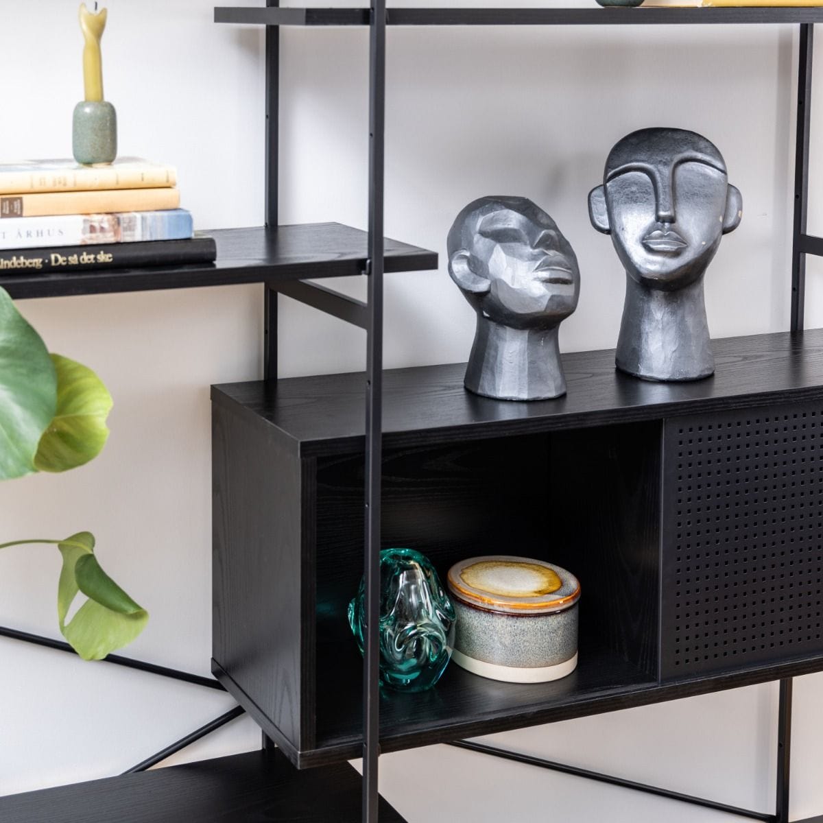 Bookcase Angus Bookcase with 1 Sliding Door & 5 Shelves in Black
