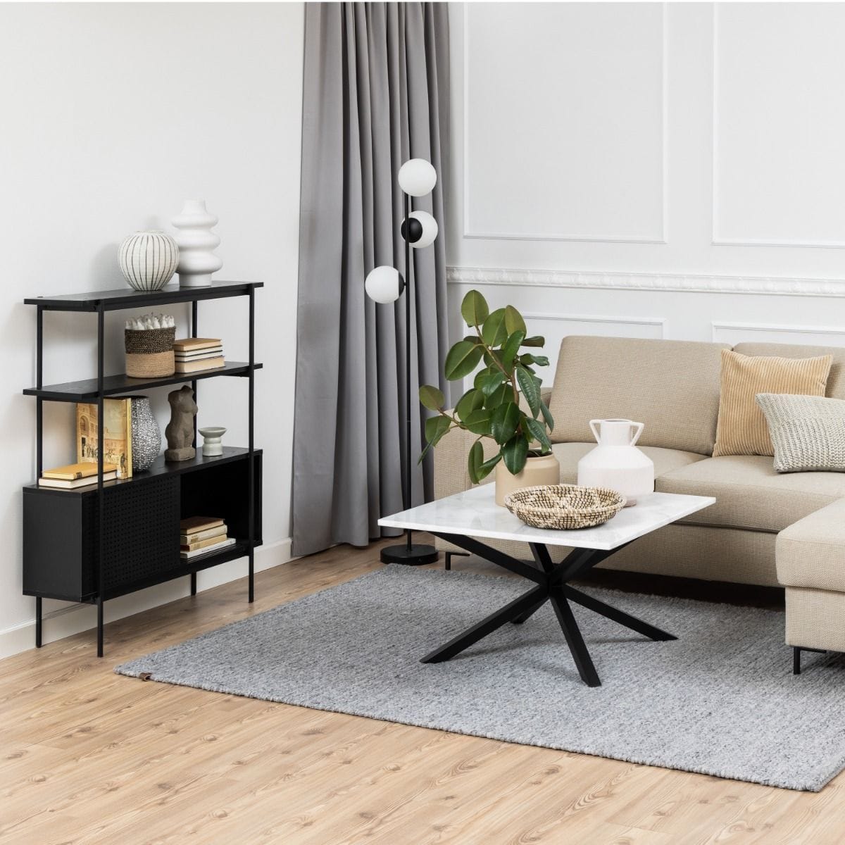 Bookcase Angus Small Bookcase with 2 Sliding Doors in Black