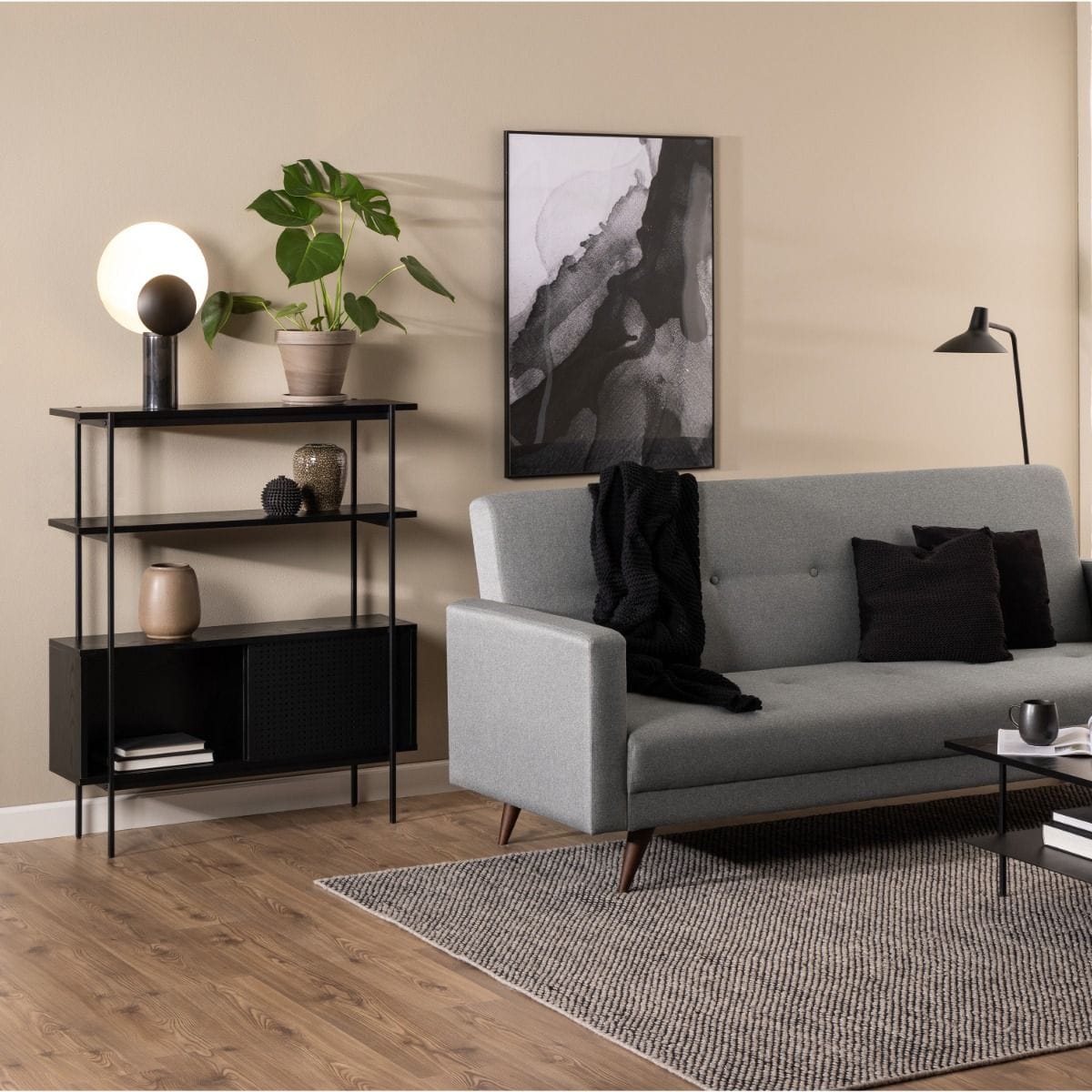 Bookcase Angus Small Bookcase with 2 Sliding Doors in Black