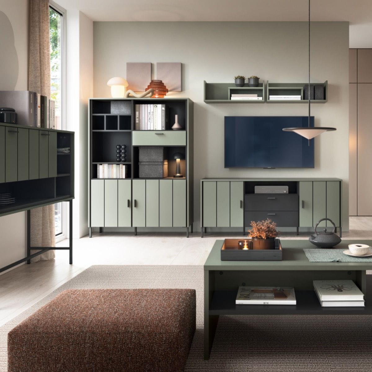 Bookcase Arundel Bookcase 2 Door 1 Drawer in Green/Grey