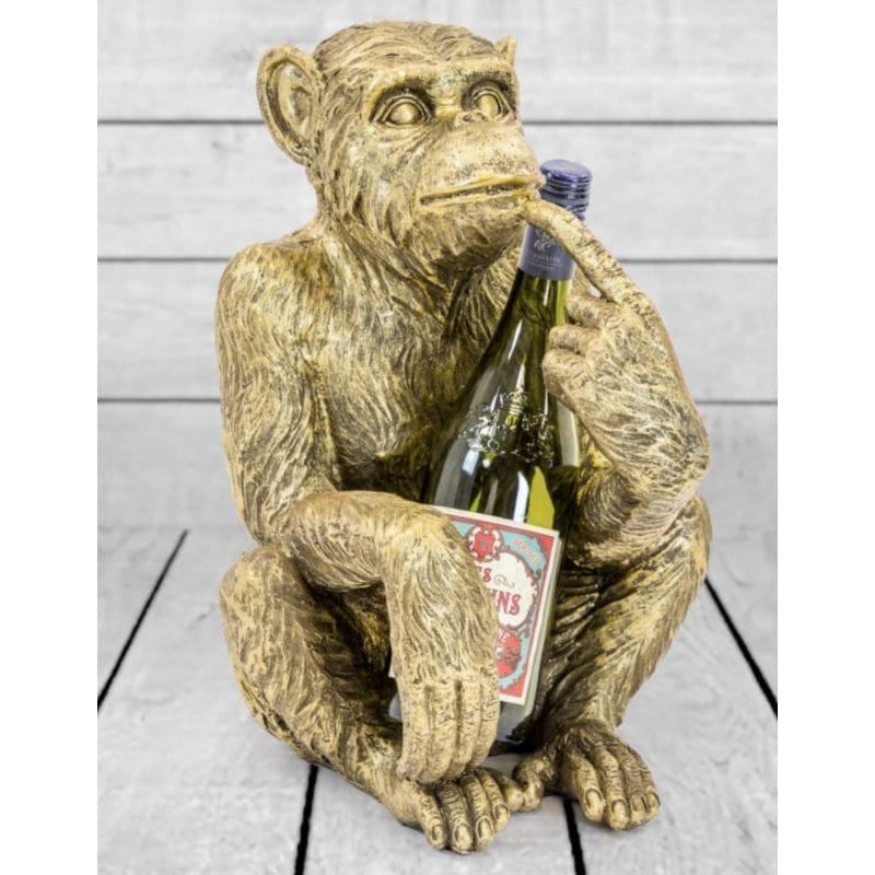 Bottle Holder Antiqued Gold Sitting Monkey Figure/Bottle Holder