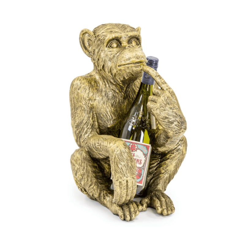 Bottle Holder Antiqued Gold Sitting Monkey Figure/Bottle Holder