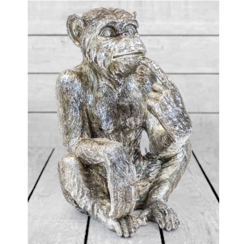 Bottle Holder Antiqued Silver Sitting Monkey Figure/Bottle Holder