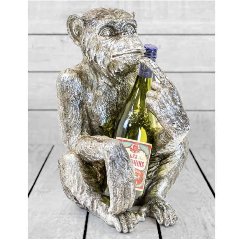 Bottle Holder Antiqued Silver Sitting Monkey Figure/Bottle Holder