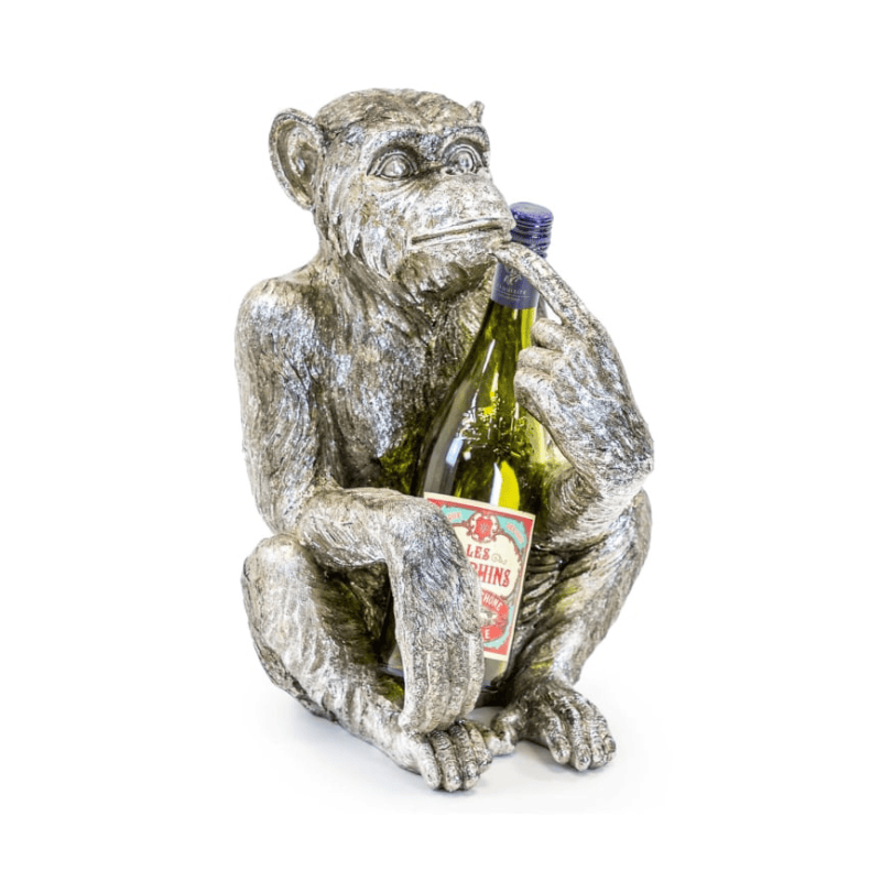 Bottle Holder Antiqued Silver Sitting Monkey Figure/Bottle Holder