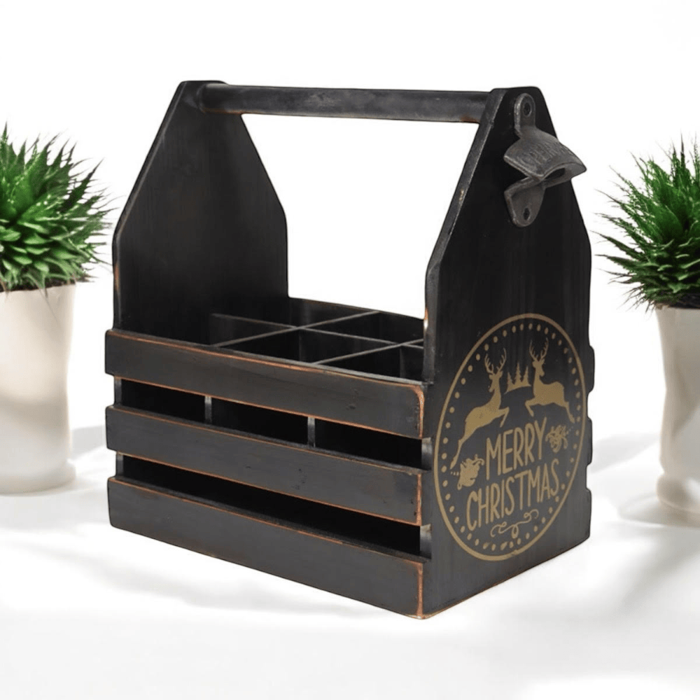 Bottle Holder Black 6 Bottle Holder With Metal Opener