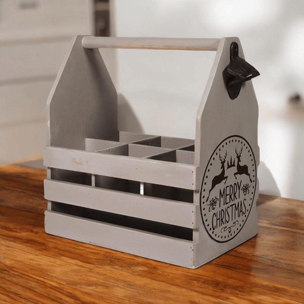 Bottle Holder Rustic Grey  6 Bottle Holder With Opener