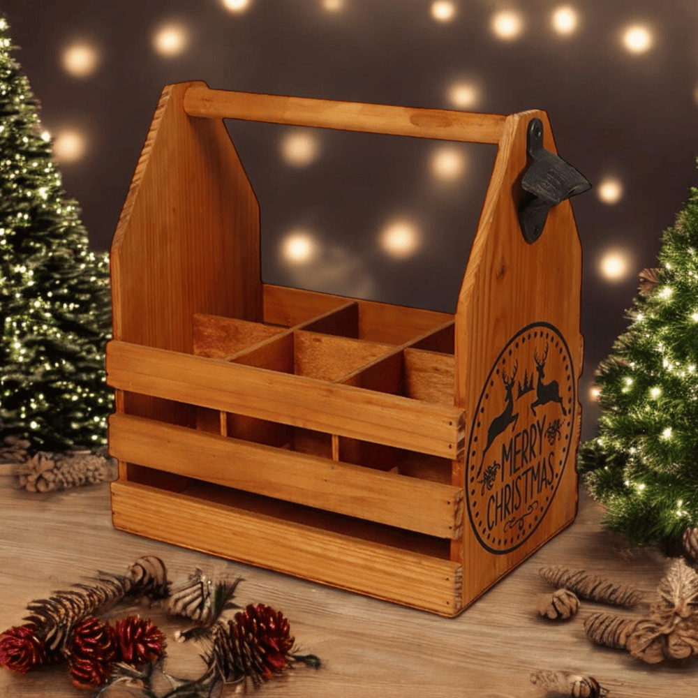 Bottle Holder Wooden 6 Bottle Holder With Metal Opener