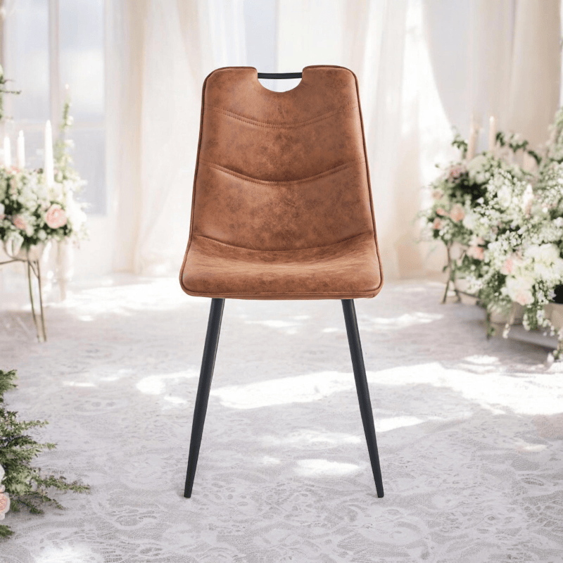 Chair Brown Faux Leather Chair Black Metal Legs