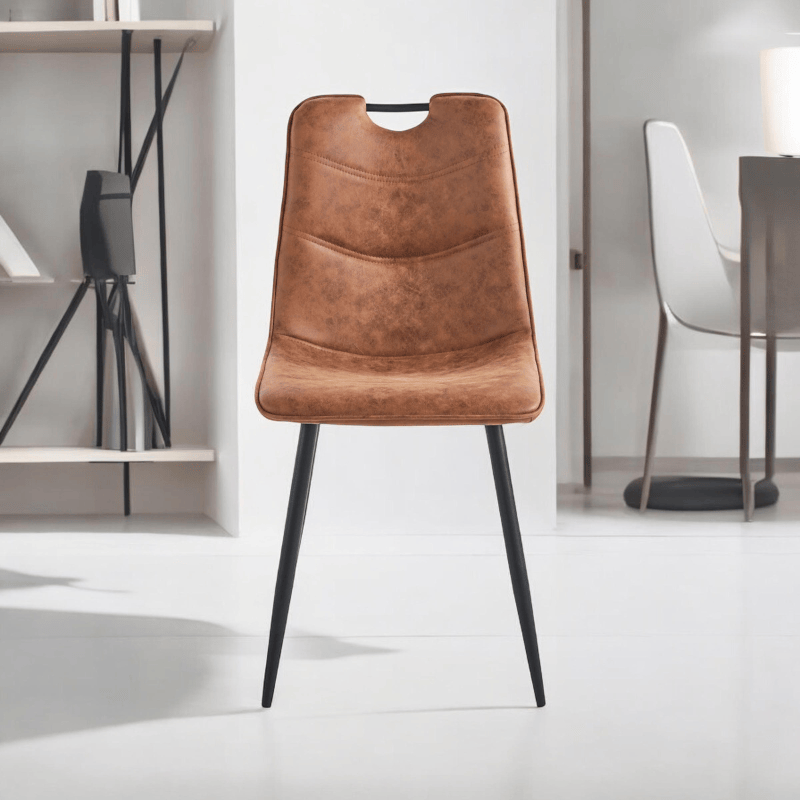 Chair Brown Faux Leather Chair Black Metal Legs
