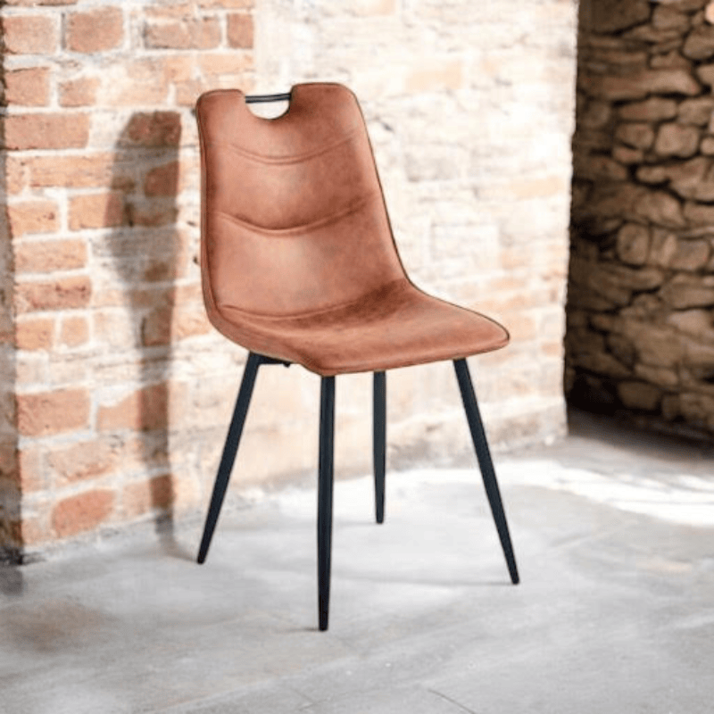 Chair Brown Faux Leather Chair Black Metal Legs