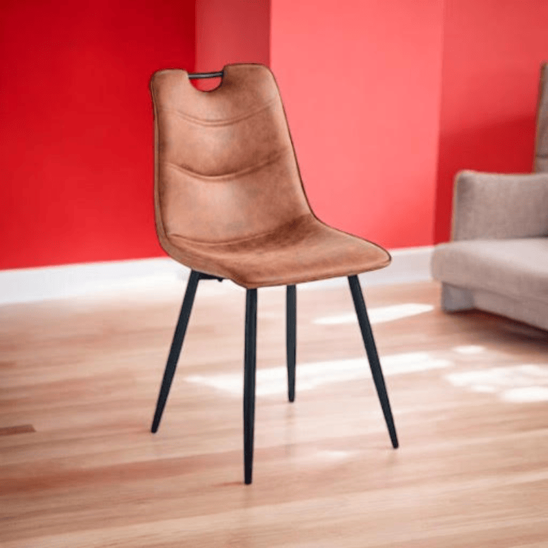 Chair Brown Faux Leather Chair Black Metal Legs