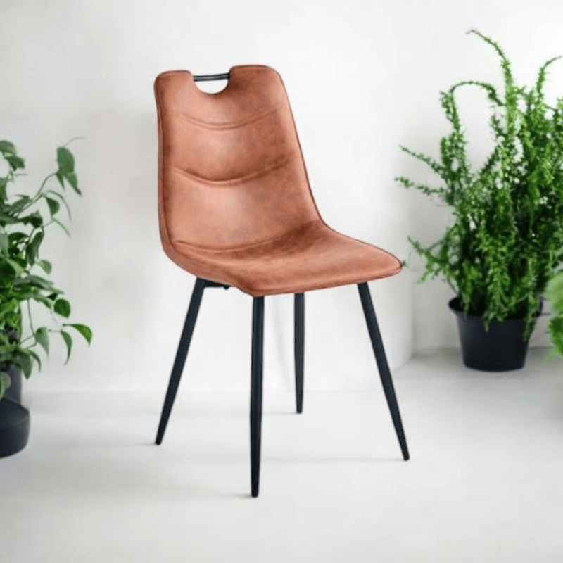Chair Brown Faux Leather Chair Black Metal Legs