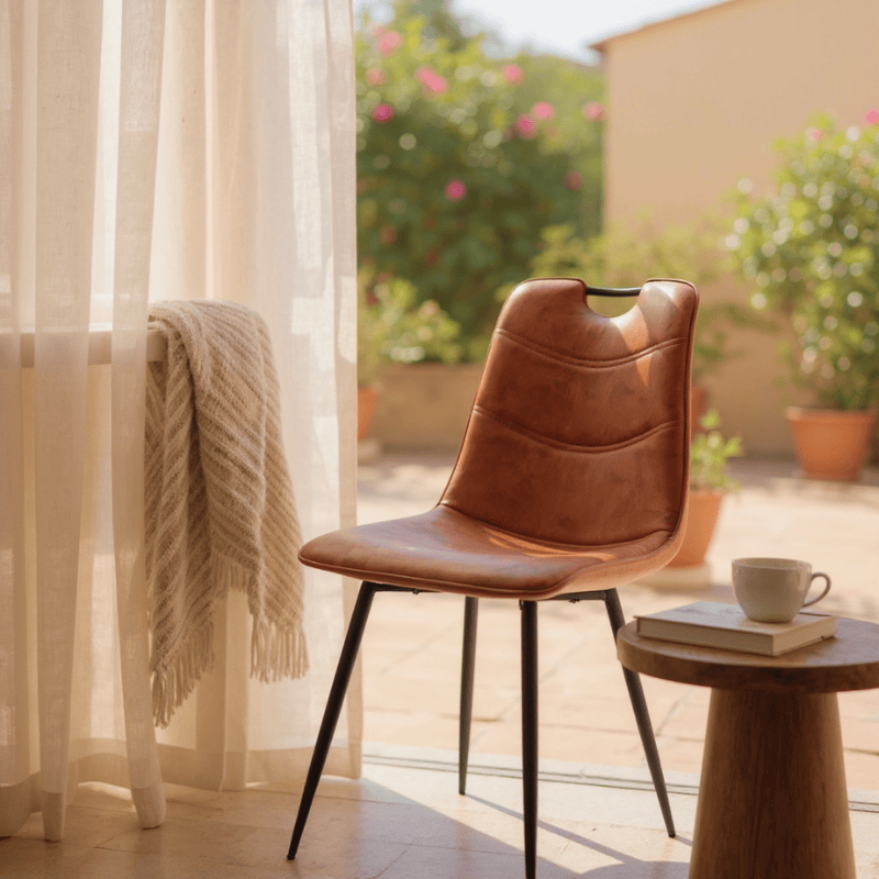Chair Brown Faux Leather Chair Black Metal Legs